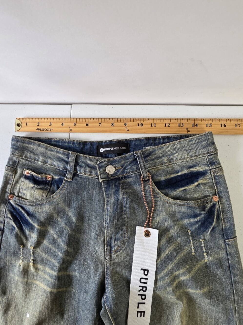 Purple Brand Paint Splatter Jeans Size W-30 Distressed Faded Denim Edgy NEW - Picture 8 of 16